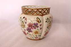 Zsolnay butterfly, pierced crown large pot 17.5 cm