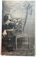 Antik francia üdvözlő fotó képeslap kardért nyúló gyermek