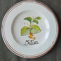 Antik kézzel festett kerámia tányér virág mintával