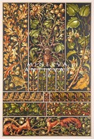 Oak tree, acorns, hazelnuts a.Seder 1896 Art Nouveau print reprint leaf crop stag beetle squirrel pattern