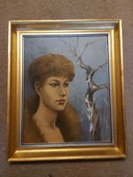 Kalcsó József: "S.portréja", festmény, olaj, farost, 40x50 cm+ keret