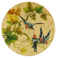 1H083 framed bird watercolor silk image 52 x 52 cm