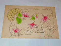 Különleges szépségű, dombornyomott tavirózsás üdvözlőlap, képeslap. 1903-ban feladva. 82.