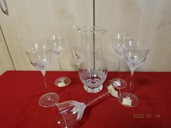 Crystal glass wine jug with leaf pattern + five-piece crystal glass. He has! Jókai.
