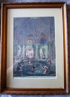 Rác rácz bath budapest tabán colored engraving + frame approx. 1860 Heinrich Johann Nepomuk