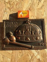Magyar Szent korona - Sancta Corona - Jogar Országalma - régi fali dísz bronz rézötvözet domború