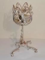 Silver-plated candlestick decorated with crystal stones 