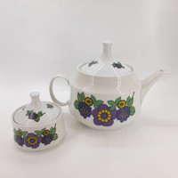 Alföldi porcelain with flower pattern, hippie, teapot and sugar bowl