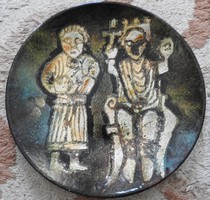 Marked Croatian fire enamel circular mural - enamel picture - bowl