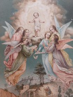 Régi karácsonyi képeslap Angyali Üdvözlet feliratos levelezőlap angyalok Jézus Betlehem