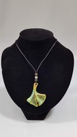 Zsolnay eosin glazed ginkgo porcelain pendant, jewelry, necklace