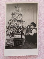 Régi karácsonyfa fotó 1948 kislány fénykép játékok