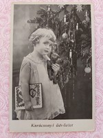 Régi karácsonyfa fotó 1939 kislány fénykép játék mackó