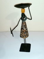 Retró fém art deco figurális gyertyatartó