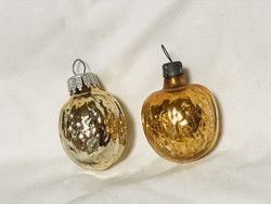 Old retro glass Christmas tree ornament with 2 golden nuts