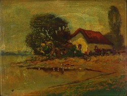 1H130 xx. Century Hungarian painter: waterfront farm