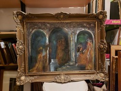 Festmény, kolostor, olaj, vászon, 50x70+ blondelkeret
