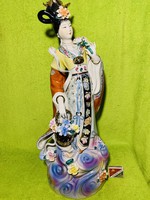 Huge 60 cm tall porcelain statue of Asian mistress, hand painted and marked beauty