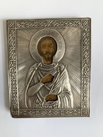 XIX századi Jézust ábrázoló lapos ezüst tok ikon