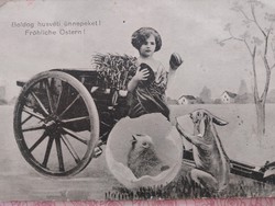 Régi húsvéti képeslap 1915 levelezőlap kislány nyuszi csibe