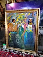 Hatalmas! Karnevál, spanyol tánc, flamenco,  bolero festmény 101 x 80 cm