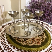 One tray on an old, vintage, silver-plated, short-drink glass tray, 5 glasses of approx. 0.5 Dl