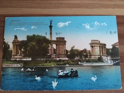 Budapest, Városliget, Milleniumi emlékmű a városligeti tóval, bélyegezve 1915