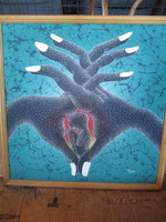 Batikolt festmény jelzett ,anyai oltalom  mérete 48 x 47 cm