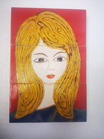 Retro midcentury vintage szőke lány csempekép falikerámia màzas keràmia falikèp
