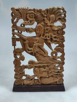 Oriental openwork wood carving relief