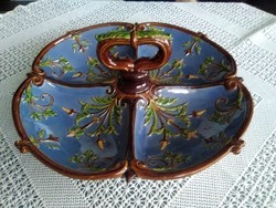 Old majolica with ornate pliers, embossed pattern and beautiful color!