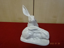 Herend porcelain figurine, pair of rabbits, white, height 14.5 cm. He has! Jókai.