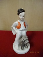 Herendi porcelán figura, kisfiú juhászkutyával. Vanneki! Jókai.