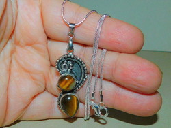 Artistic tiger eye mineral stone pendant with gift gift necklace marked 18kgp
