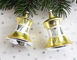 Régi üveg karácsonyfa dísz harangok párban 5,5-6,5cm