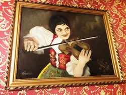 Olaj vászon festmény hegedűs nő
