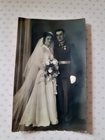 Régi esküvői fotó 1942 egyenruhás vőlegény Verebélyi fotóműterem Szeged fénykép