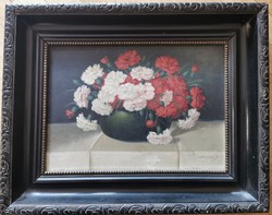 Oil painting / still life, signed, work of an unknown painter, xx.Szd.