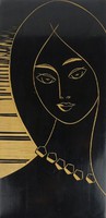 1H322 female portrait with wood carving 20 x 40 cm