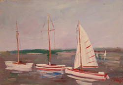 Bánfi József (1936- ) Hajók a Balatonon (Keszthely) - Szépen megfestett látkép a 70-80-90-es évekből