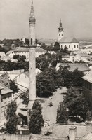 Retro képeslap - Eger,  Látkép a Minarettel