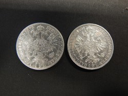 Silver i. József Ferencz 1 florin from 1860 and 1879, together