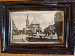 Pécsi Széchenyi tér régi képeslapon, üvegezett, fekete keretben