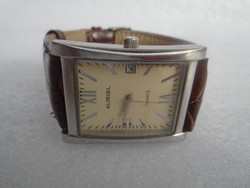 Large size men's deco style men's watch with wide leather strap ears 24 mm