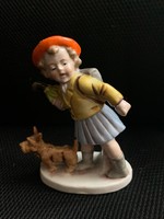 Antik német porcelán kislány kutyával