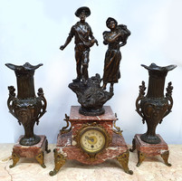 Set of 3 antique sculptural French fireplace clocks