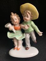 Antique German porcelain little boy and girl