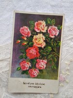 Régi grafikus rózsás, aranyozott névnapi képeslap/üdvözlőlap 1942