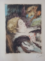 Kiss István - Báthory Elizabeth, colored etching