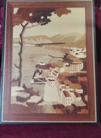 Tengerpart-öböl, fa intarzia kép,  39 x 29 cm